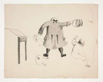 Uomo che fa oscillare un secchio verso due ragazzi (recto); Due uomini dietro un muro (verso) da Edwin Austin Abbey