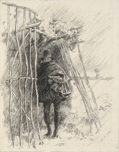 Uomo sotto la pioggia, studio per illustrazione da Edwin Austin Abbey