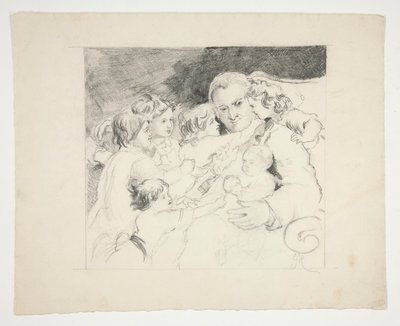 Uomo con bambini intorno a lui - illustrazione non identificata da Edwin Austin Abbey