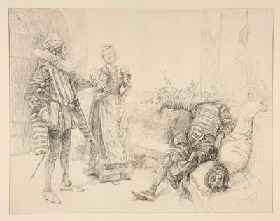 Maria, Sir Andrew e Toby, illustrazione per Atto I, Scena iii, La dodicesima notte da Edwin Austin Abbey