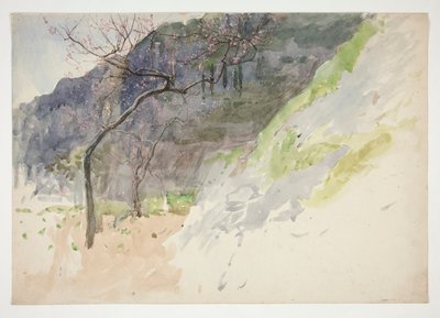 Paesaggio montuoso con alberi in germoglio da Edwin Austin Abbey