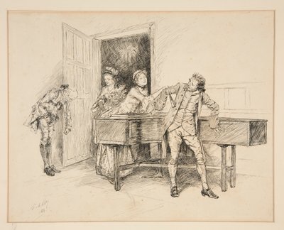 Nan e il pianoforte, illustrazione per Oliver Goldsmith da Edwin Austin Abbey