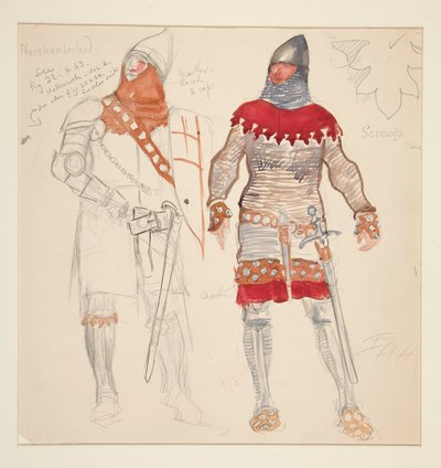 Uomini del Northumberland, bozzetto di costume per Henry Irving da Edwin Austin Abbey
