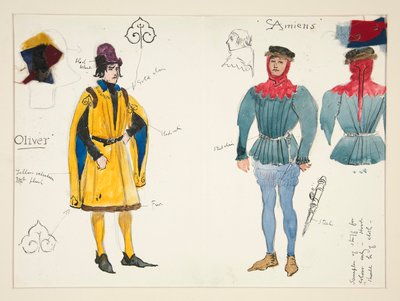 Olivier e Amiens, bozzetto di costume per Henry Irving da Edwin Austin Abbey
