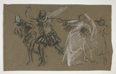 Petruchio che tira Katharina, da La bisbetica domata (recto); Schizzo di figura seduta (verso) da Edwin Austin Abbey