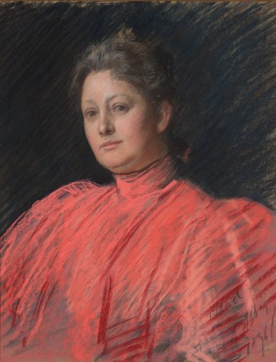 Ritratto della signora Abbey in abito rosa, a mezzo busto da Edwin Austin Abbey