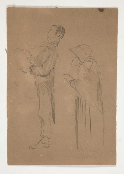 Studi di profilo di uomo e donna anziana (recto); Tre schizzi di teste e schizzo non identificato (verso) da Edwin Austin Abbey
