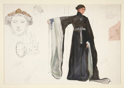 Riccardo II (in nero), bozzetto di costume per Henry Irving da Edwin Austin Abbey