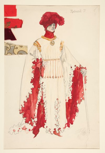 Riccardo II (in rosso), bozzetto per il costume di Henry Irving da Edwin Austin Abbey