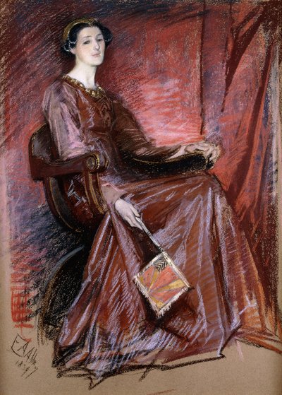 Donna seduta con copricapo elisabettiano, 1897 da Edwin Austin Abbey