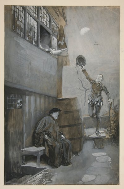 Schizzo per incontro notturno - 3 figure: due maschili, una femminile da Edwin Austin Abbey