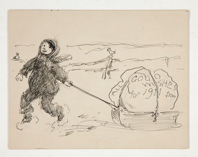 Schizzo per un biglietto di auguri: TUTTI I MIGLIORI AUGURI PER IL 1911 da da Edwin Austin Abbey