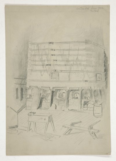 Schizzo delle Continental Iron Works (?) [interno industriale] da Edwin Austin Abbey