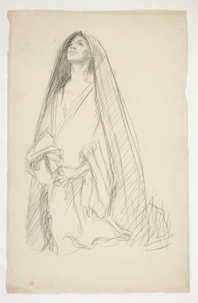 Schizzo di una Figura Femminile Incappucciata in Preghiera per Le Tre Marie alla Croce da Edwin Austin Abbey