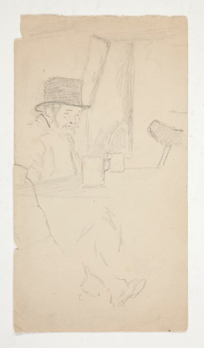Schizzo di un uomo storpio seduto a un tavolo in un bar da Edwin Austin Abbey