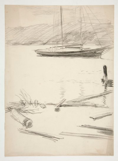 Schizzo di un molo e barca a vela da Edwin Austin Abbey