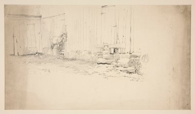 Schizzo di un cortile di fattoria, con un cavallo da Edwin Austin Abbey