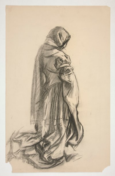 Schizzo di una figura femminile inginocchiata in abito rosa per Galahad il Liberatore, uno dei murali del Santo Graal alla Biblioteca Pubblica di Boston da Edwin Austin Abbey