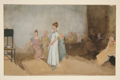 Schizzo di una donna in un interno - illustrazione non identificata da Edwin Austin Abbey