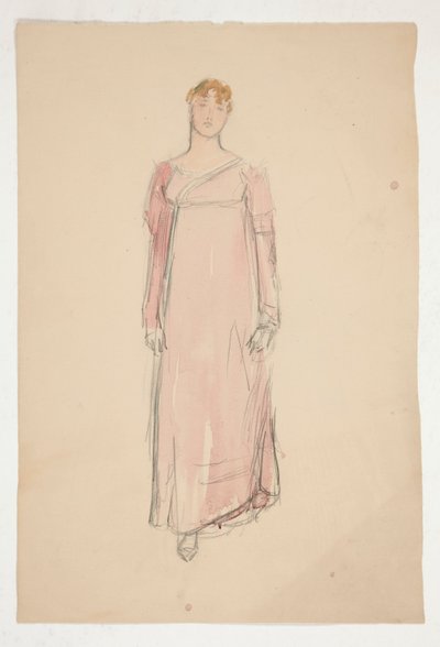 Schizzo di una donna in rosa - studio di costume per una commedia? da Edwin Austin Abbey