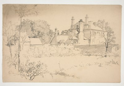 Schizzo di un esterno: giardino, muro e grande casa vittoriana da Edwin Austin Abbey