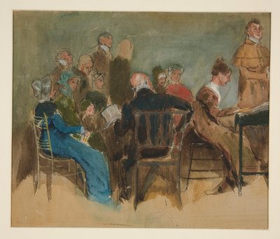 Schizzo di donne in un interno - illustrazione non identificata da Edwin Austin Abbey