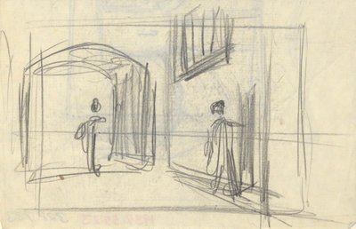 Scena di strada con figure (recto); Studio architettonico (verso) da Edwin Austin Abbey