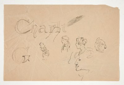 Studi di teste e figure su entrambi i lati della pagina da Edwin Austin Abbey