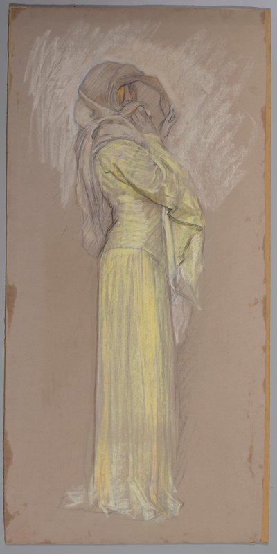 Studio, Donna in abito giallo con velo marrone sul viso da Edwin Austin Abbey