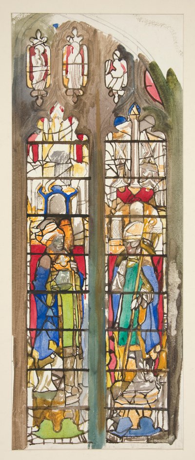 Studio per una finestra di vetro colorato non identificata con santi da Edwin Austin Abbey