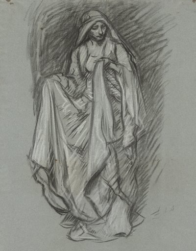 Studio per figura femminile drappeggiata, studio per La ricerca del Santo Graal (serie di 15 dipinti per la Biblioteca Pubblica di Boston, completata nel 1901) da Edwin Austin Abbey