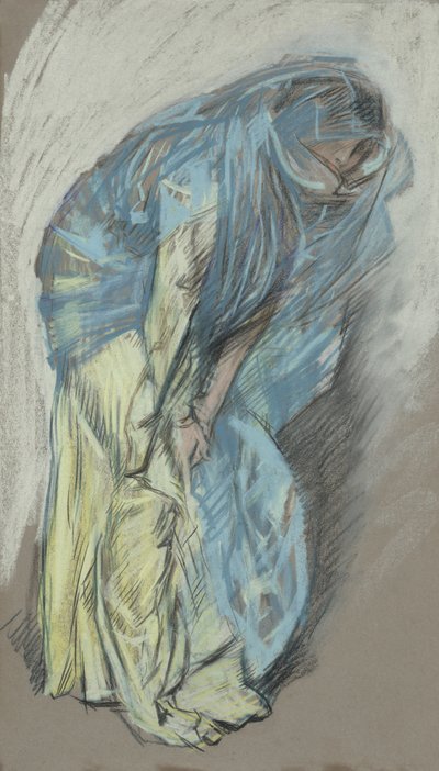 Studio per Donna in Abito Giallo con Velo Blu da Edwin Austin Abbey