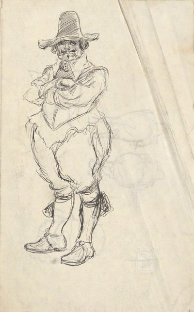 Studio di un uomo in costume olandese del XVII secolo - non identificato. Studi sul retro da Edwin Austin Abbey