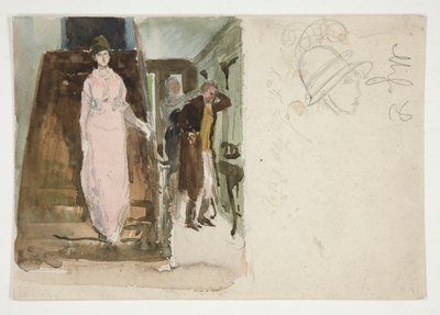 Studio di un interno: coppia che si prepara a uscire per la sera da Edwin Austin Abbey