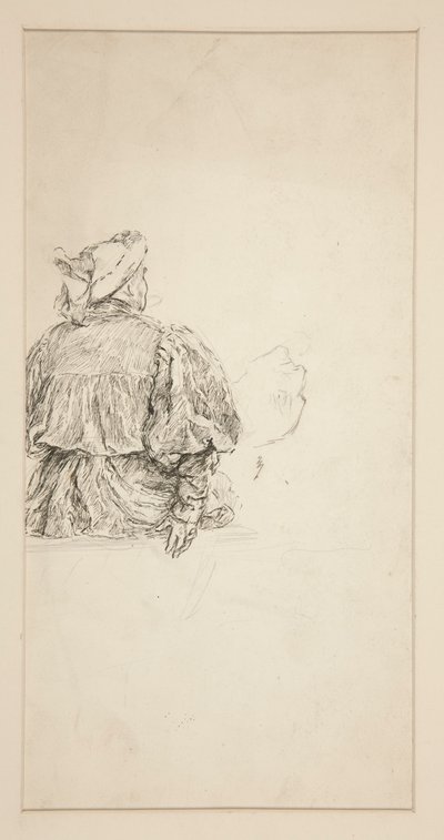 Studio del retro di un uomo seduto in costume del XV secolo, per una scena shakespeariana da Edwin Austin Abbey