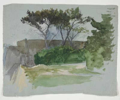 Studio di paesaggio con alberi e muro di pietra da Edwin Austin Abbey