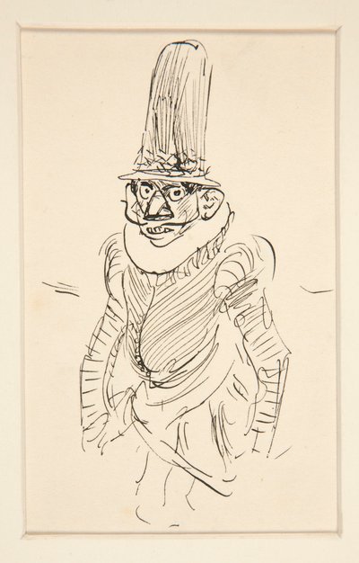 Studio di uomo in costume del XV secolo, possibilmente una caricatura del periodo di da Edwin Austin Abbey