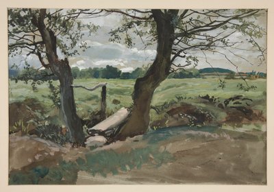Studio di due alberi e un campo da Edwin Austin Abbey