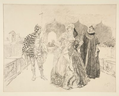 Il Clown e Malvolio, illustrazione per Atto I, Scena v, La dodicesima notte da Edwin Austin Abbey