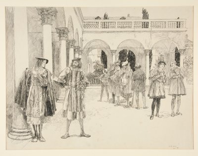 La Corte del Palazzo, da Atto IV, Scena ii, Due Gentiluomini di Verona da Edwin Austin Abbey