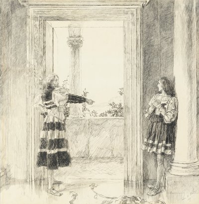 Il duca espelle Valentino, da Atto III, Scena i, I due gentiluomini di Verona da Edwin Austin Abbey