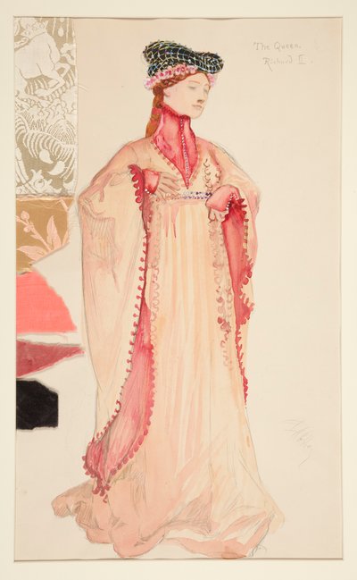 La Regina (in rosa), bozzetto di costume per Henry Irving da Edwin Austin Abbey