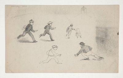 Tre studi (uomini con cavalli, studio di una testa) (recto); Sei studi di figure in corsa, studio di un campanile (verso) da Edwin Austin Abbey