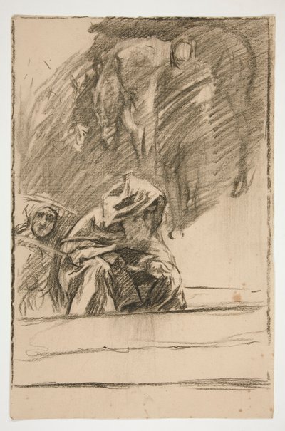Tre figure e cavalli: studio per da Edwin Austin Abbey