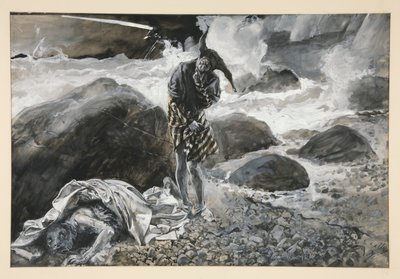 Trinculo e Caliban, illustrazione per Atto II, Scena ii, La Tempesta da Edwin Austin Abbey