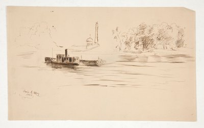 Rimorchiatore che Spinge una Chiatta sul Fiume da Edwin Austin Abbey
