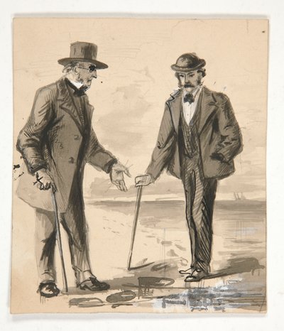 Due uomini che conversano sulla riva del mare - illustrazione non identificata da Edwin Austin Abbey