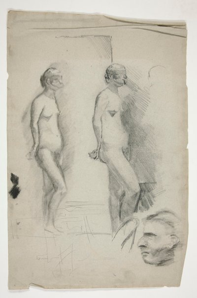 Due schizzi di un modello nudo e un uomo da Edwin Austin Abbey