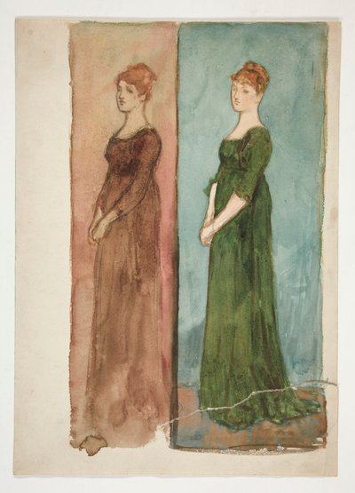 Due schizzi di una donna (vestita in rosso, in verde) - studi di costume per una commedia? da Edwin Austin Abbey