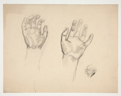 Due schizzi: schizzo di due mani; schizzo di un vecchio di profilo da Edwin Austin Abbey